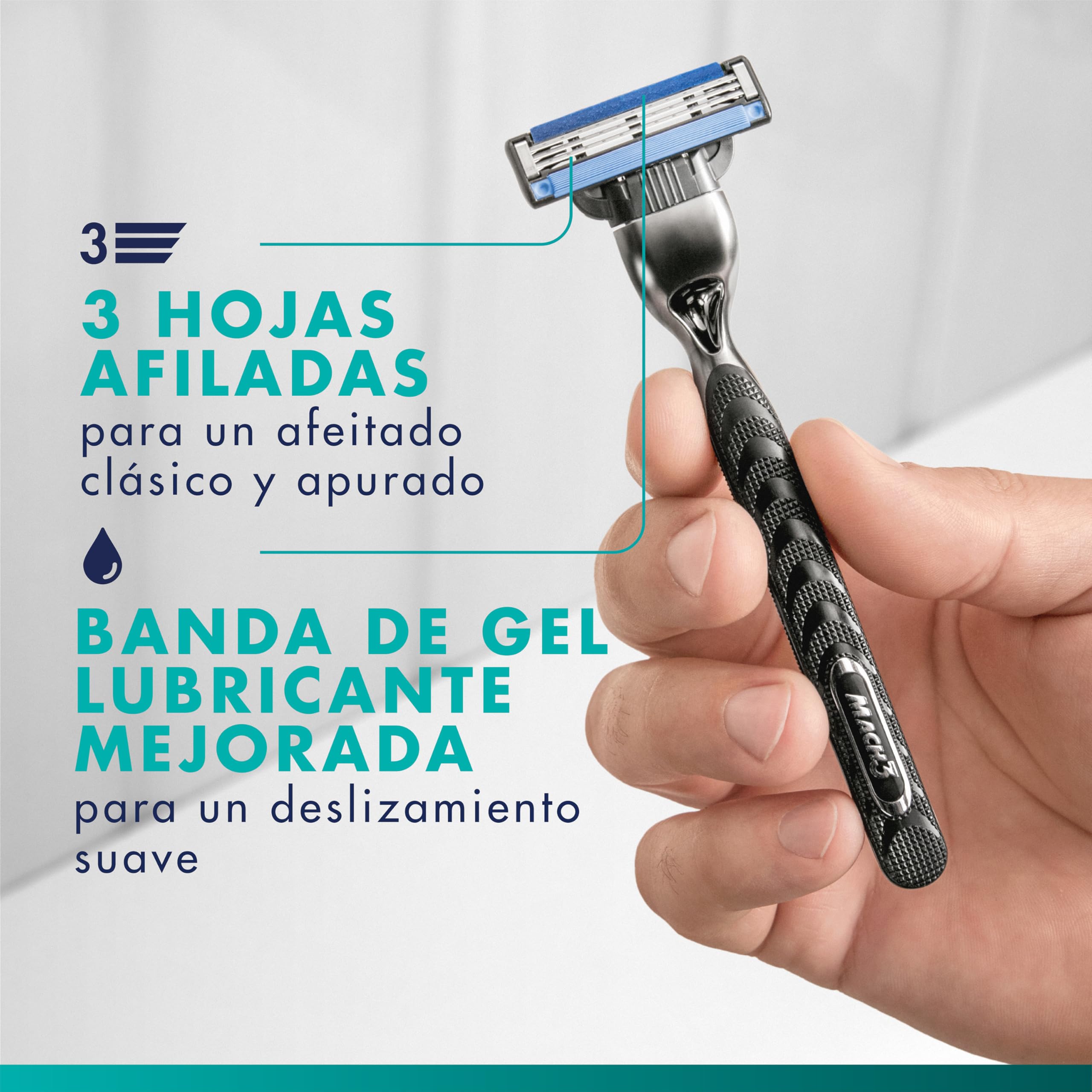 Gillette Mach3 Base Recambios para Maquinillas de Afeitar para Hombre, Pack de 28 Cuchillas de Afeitar con 3 Hojas Y Banda Lubricante, Compatible con Todos Los Mangos Mach3