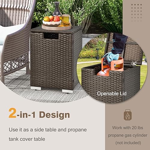 Miniatura 5 de Tangkula Patiojoy - Cubierta de tanque de propano para exteriores, escondite de mimbre para fogatas de gas, caja de almacenamiento de tanque de 20
