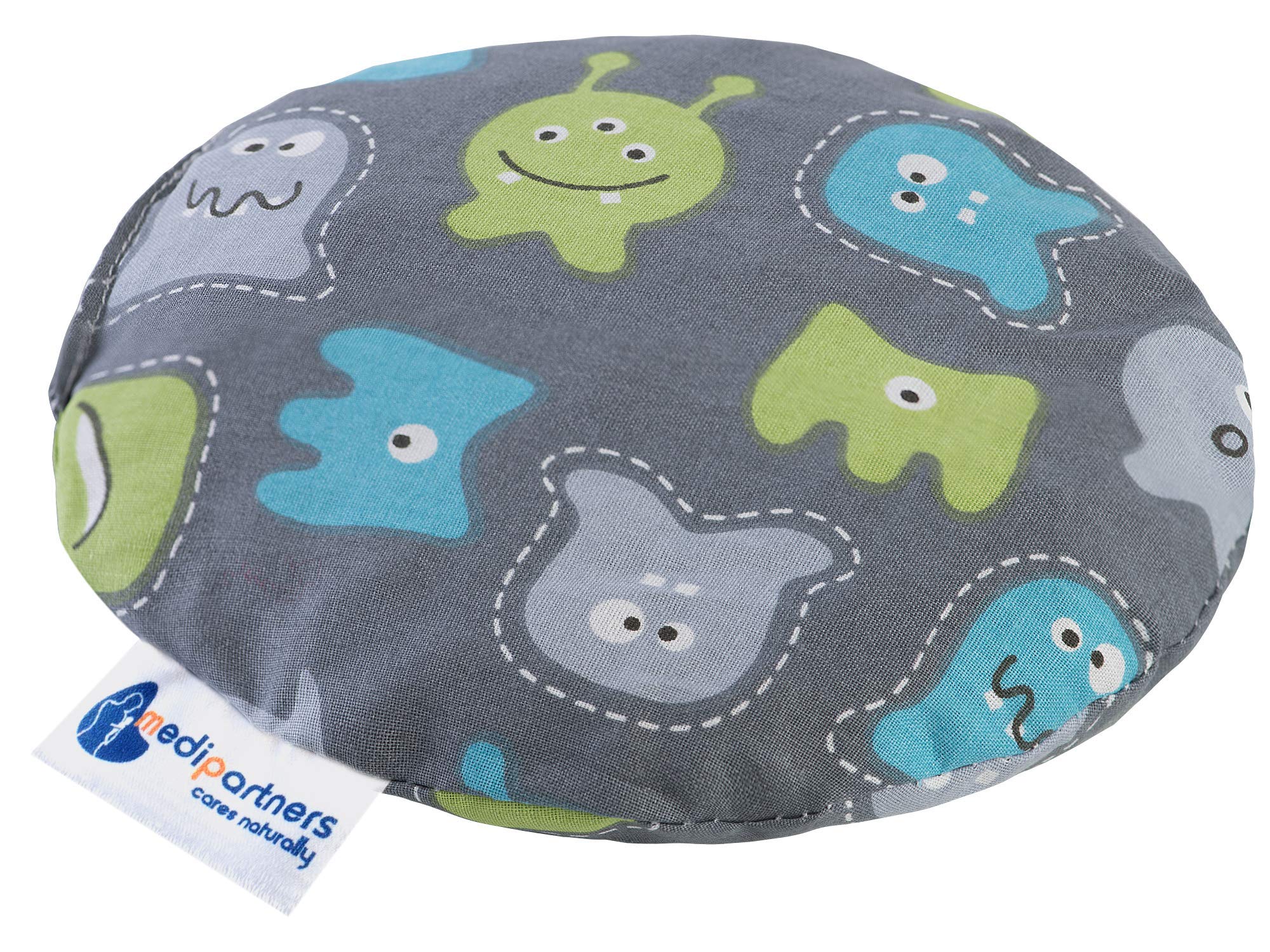 Medi Partners Cherry Stone Cushion Heat Pillow for Babies 180g Round 15cm Eco Natural 100% Cotton Heat and Cold Therapy Massage Therapy (Creatures)