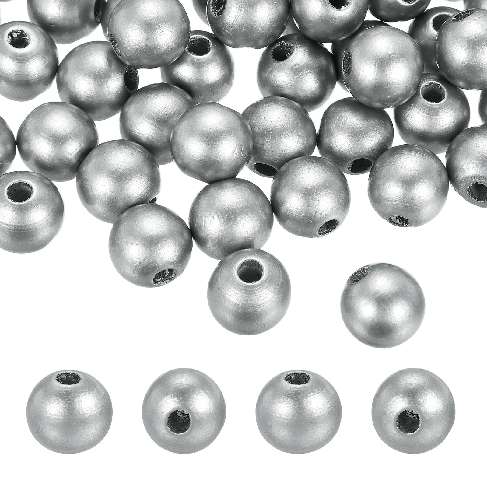 PATIKIL 200pcs 16mm Silver Natural Wood Beads with 4mm Hole Unfinished Round Wooden Loose Spacer Balls Bulk for DIY Crafts Garland Macrame Farmhouse Decor Jewelry Making