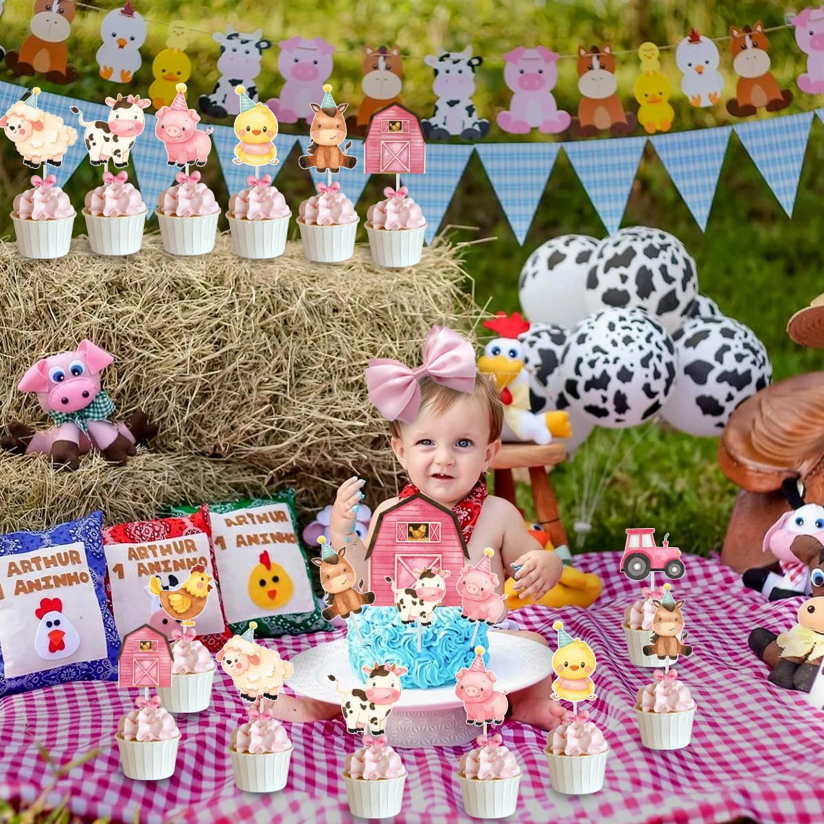 Haooryx Decorazioni Per Torta A Tema Fattoria: 27 Pezzi Con Animali, Recinzioni E Accessori In Resina E Feltro