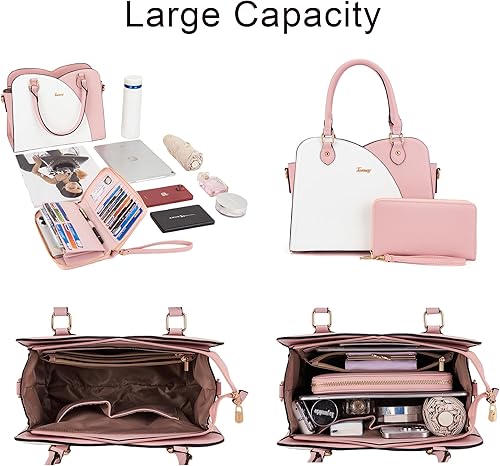 Miniatura 3 de Monederos para mujer con asa superior, bolsa de hombro, bolsa de mensajero, bolso de mano, monedero, juego de 2 piezas blancorosado,Azul