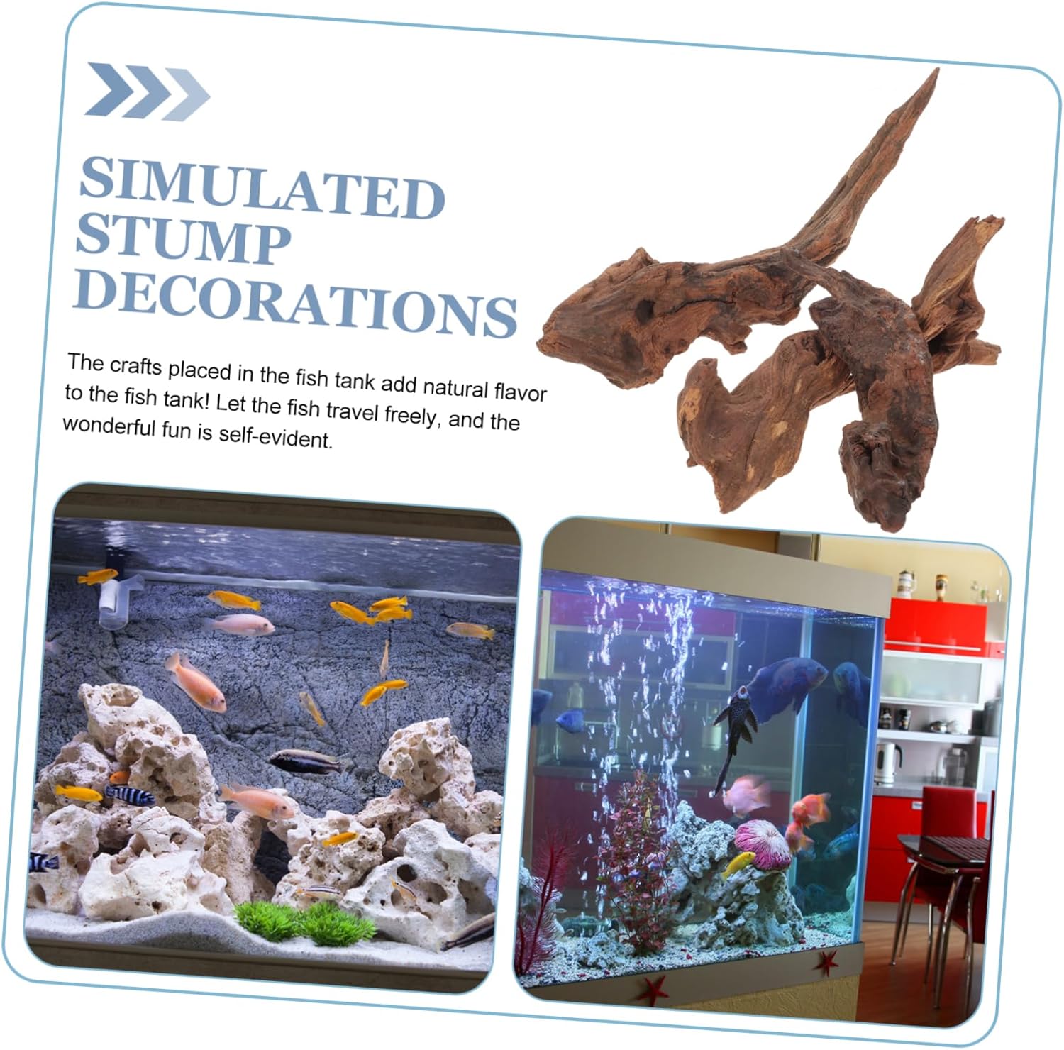 DECHOUS Realistic Aquarium Stump Ornament 3 Pack Plastic Home Accessories Lifelike Wooden Craft for Fish Tank Decor