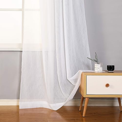 Miniatura 9 de MYSKY HOME - Cortinas transparentes de gasa para ventana y barra de cortina, juego de 2 paneles de cortina transparentes arrugados, Poliéster &