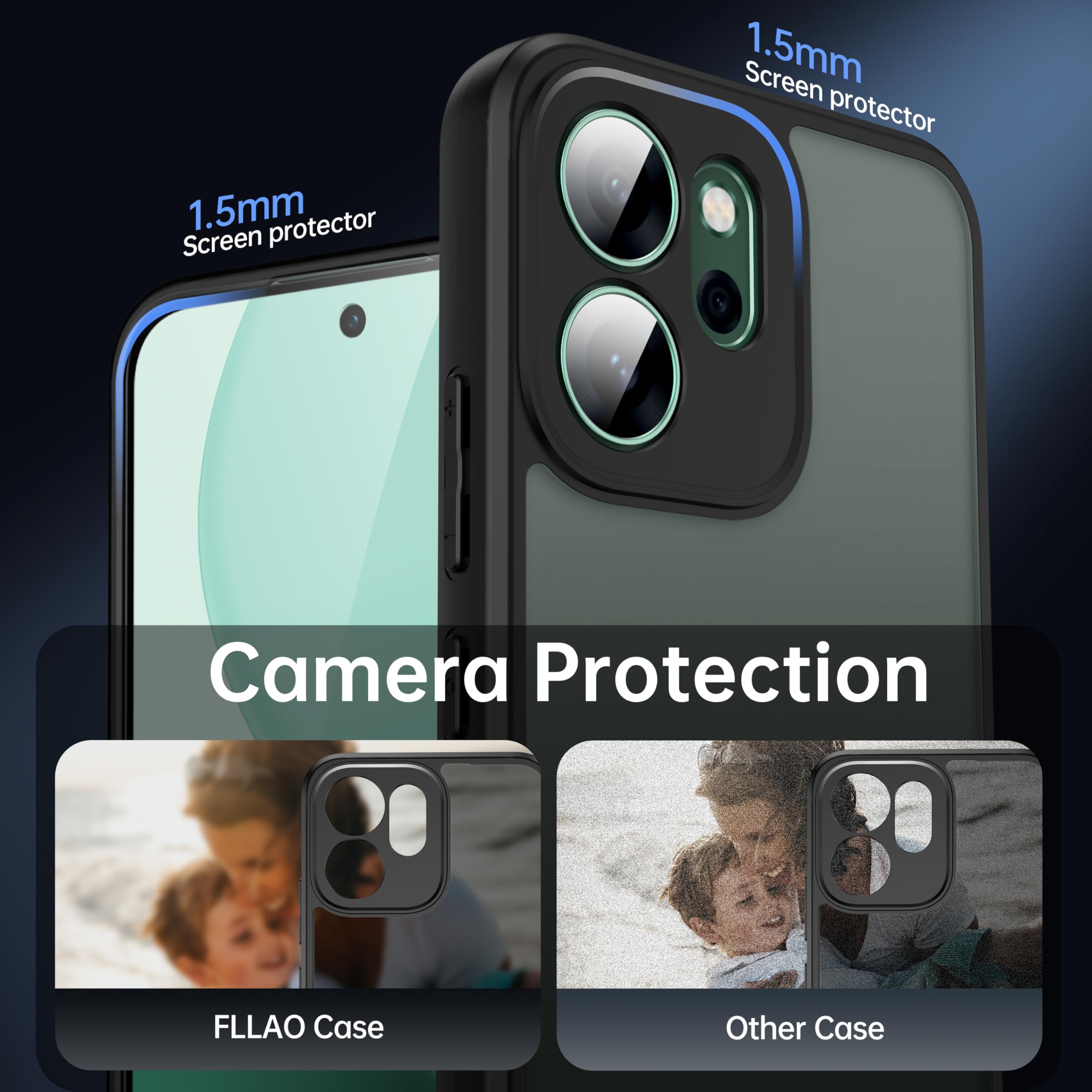 FLLAO Opaca Cover Compatibile con OPPO Reno 14 FS 5G / OPPO Reno 14 F 5G con 2 Vetro Temperato, [Della Fotocamera Protezione] Anticaduta Anti-Graffio Anti-Impronte Hard PC Glassata Custodia Nero