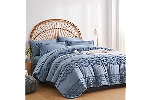 KAKIJUMN Boho Chic Blue Tufted 7 Piece Bedding Set