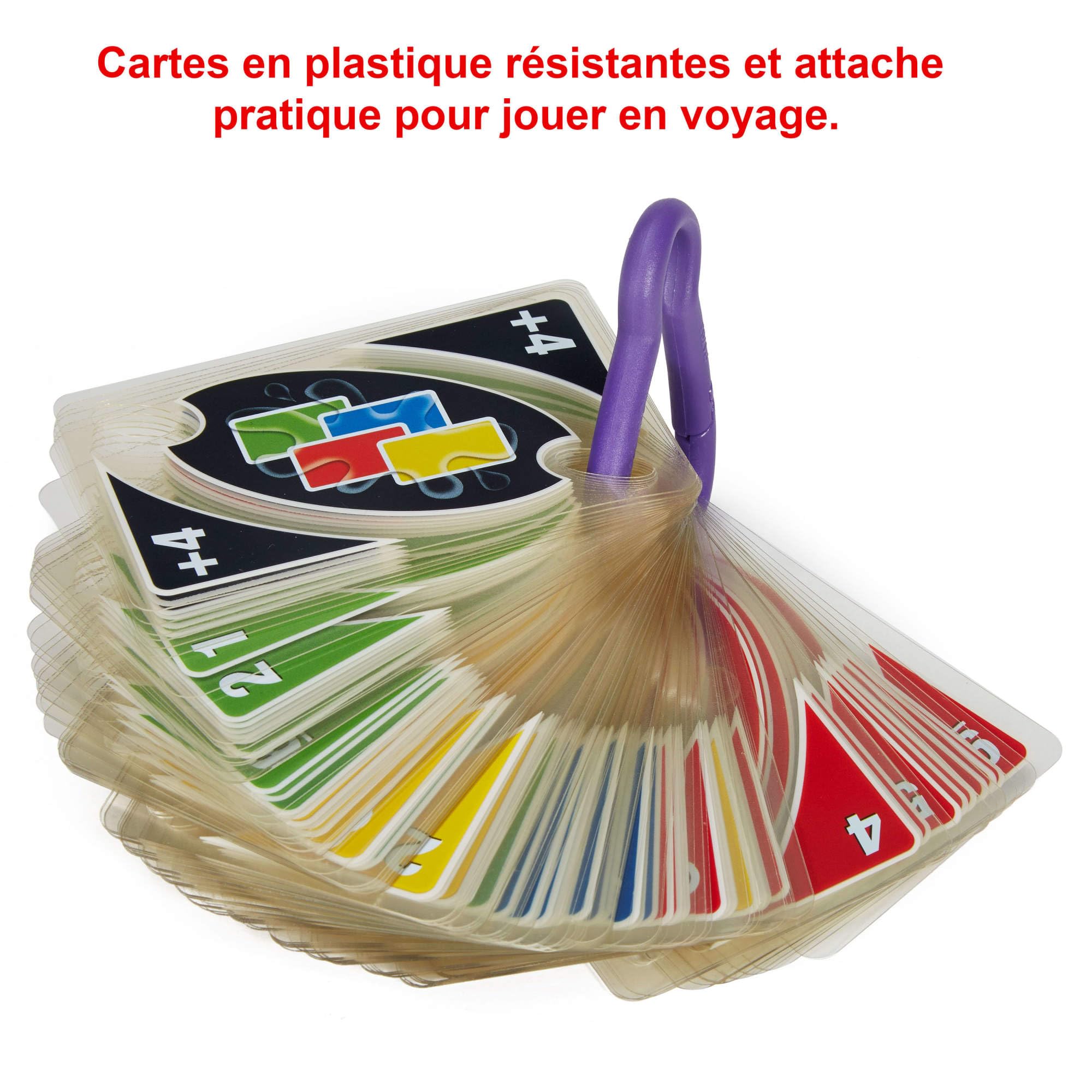 UNO SPORT, Jeu de 108 cartes en plastiques imperméables avec un mousqueton pour transport facile, Jeu de Société, Jeu de bain, 2 à 10 joueurs -individuellement ou par équipes, Dès 7 ans, P1703