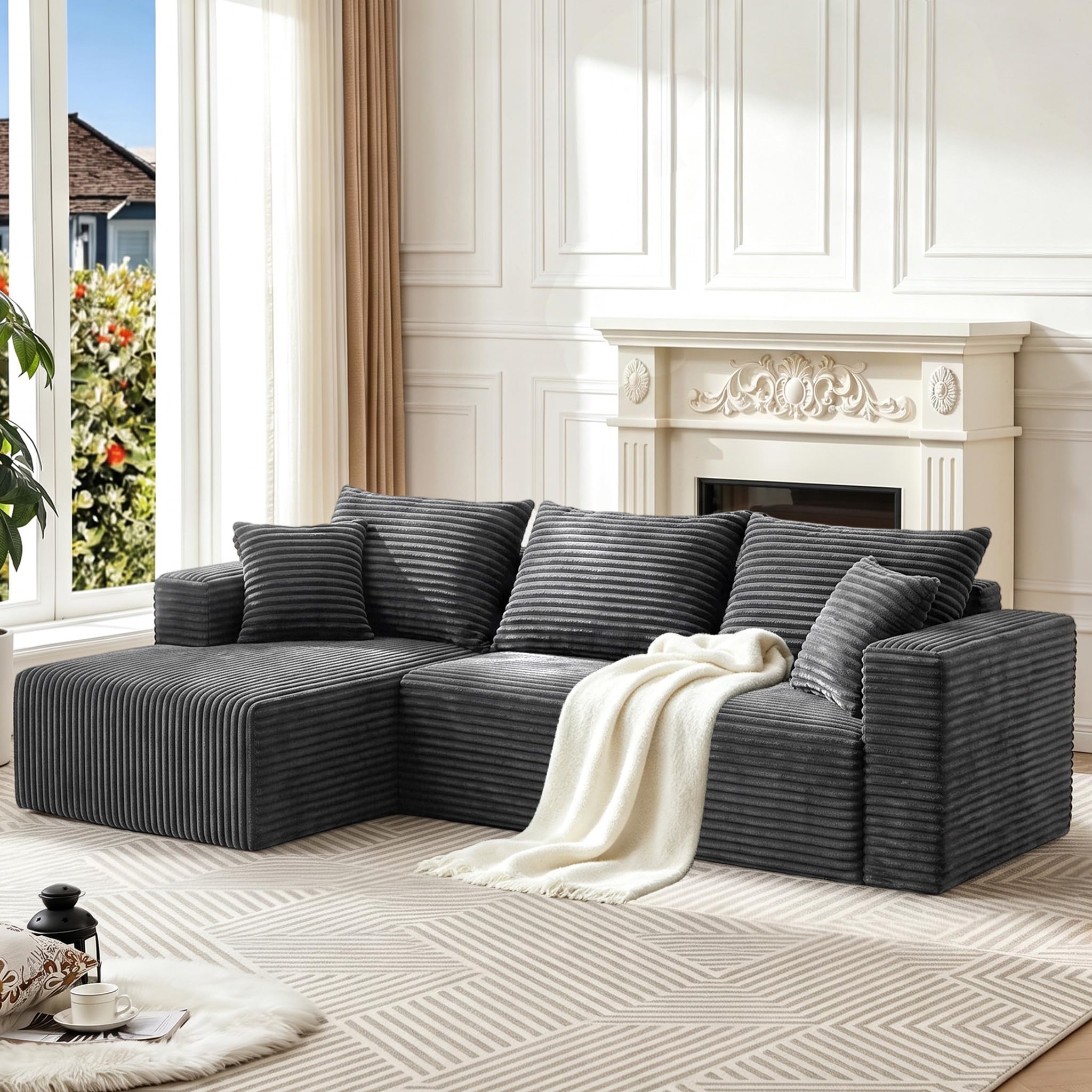 93" L-Shaped Boneless Couch for Living room - Grey (Left Facing Chaise)