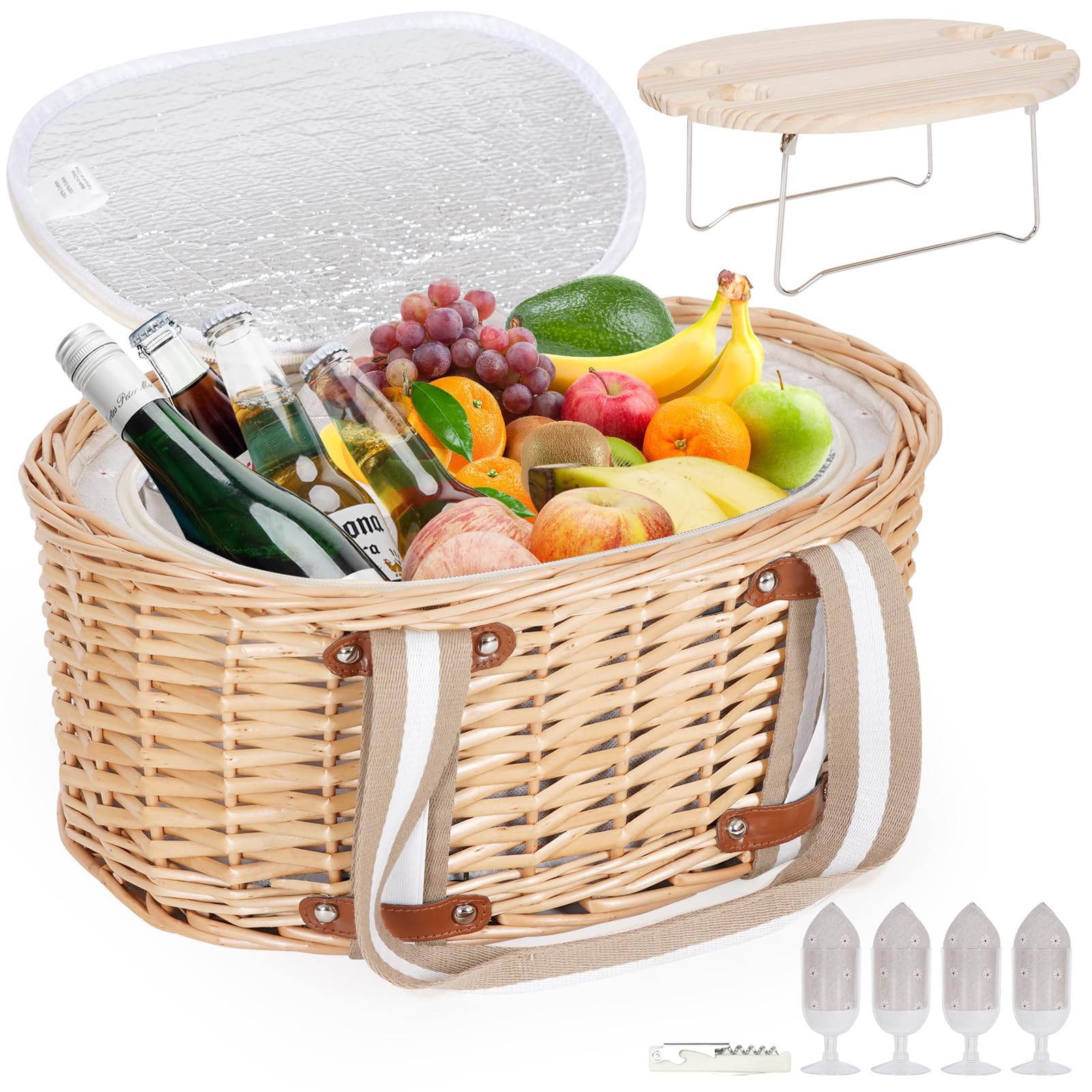 Amazon.com: Zettfuly Picnic Basket Set for 4 - Wicker Insulated