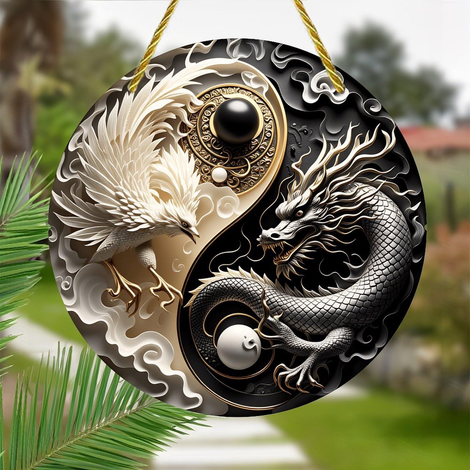 Colorful Acrylic Suncatcher, Dragon and Phoenix 7-inch Hanging Window Wall Art Decor with Printed Stained Glass Style Design, Gift Idea & Garden Ornament Indoor Outdoor Use — view 5