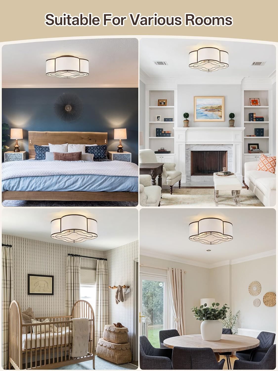 20" Brown Flush Mount Ceiling Fan with Light, Boho Ceiling Fans with Lights, Rattan with Remote Control 6 Speeds for Living Room, Bedroom, Nursery