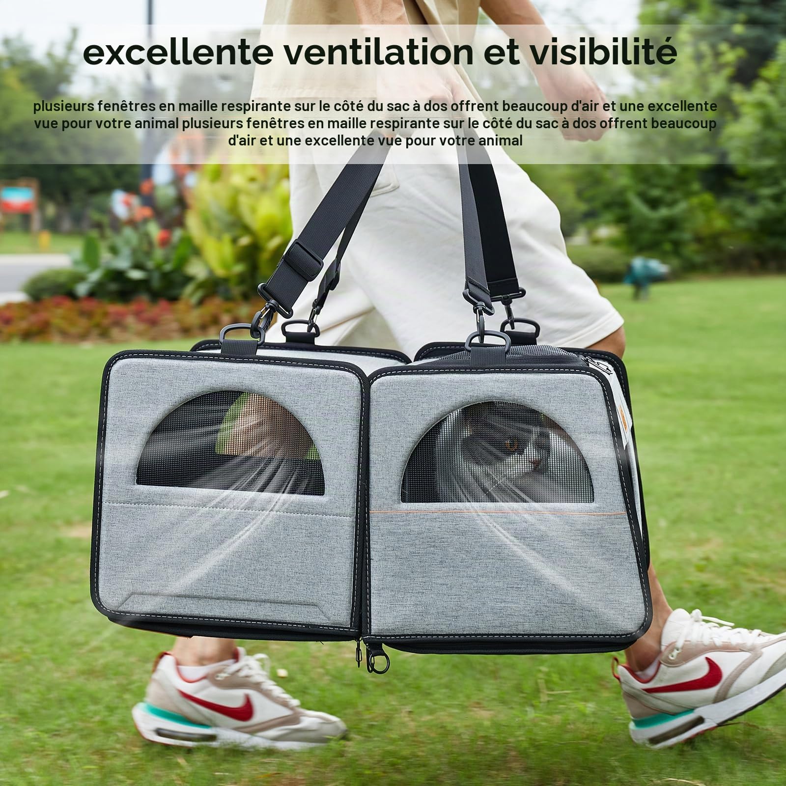 Grand sac de transport pour chat, litière de voyage pour chats, caisse pliable pour chien, une pour litière et cage souple pour chat 2 en 1, double sac de transport pour animaux de compagnie