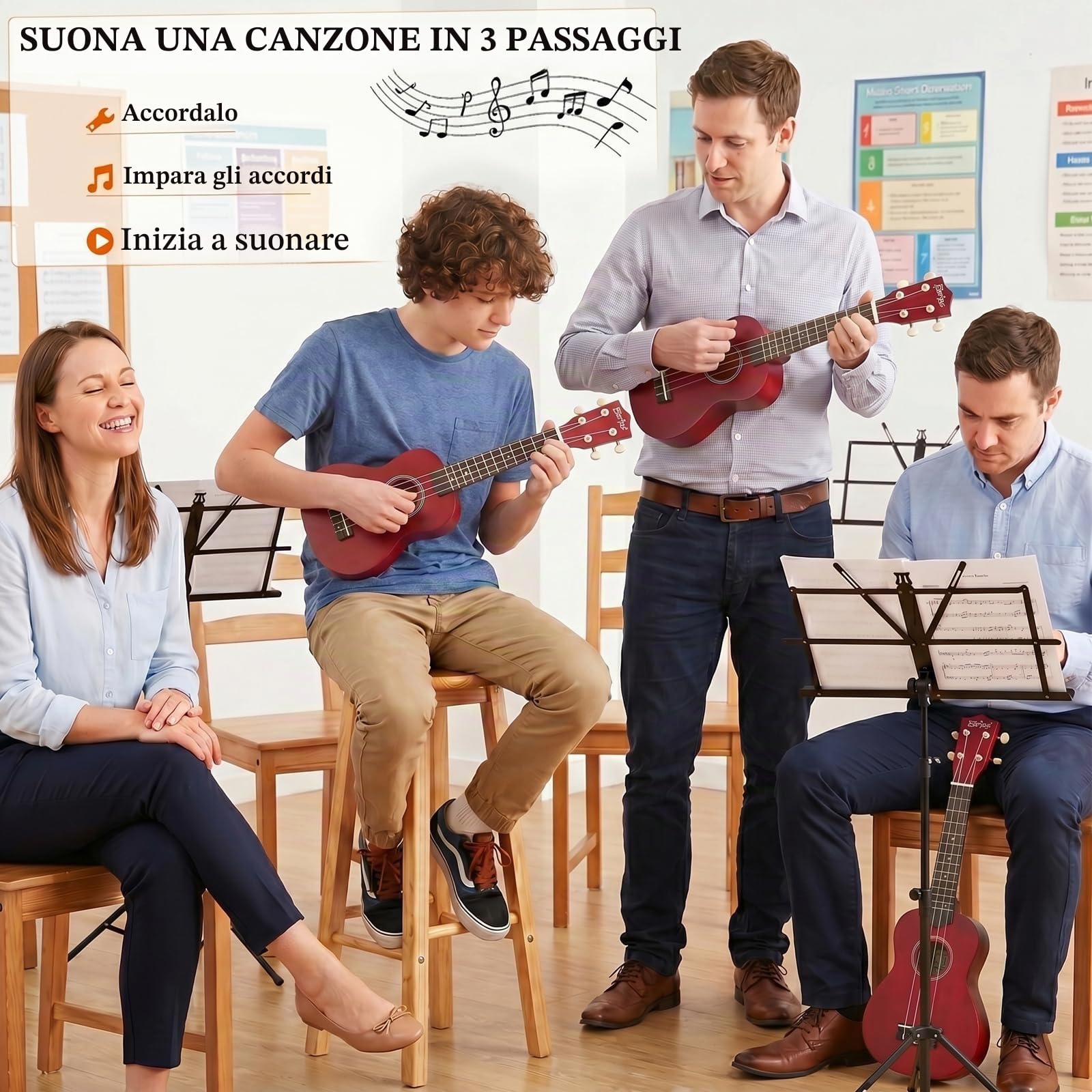 Everjoys Ukulele Soprano per Principiante Adulto Uculele da 21 Pollici con Borsa, Accordatore, Corde Aggiuntive, Cinturino, Plettri, Mogano