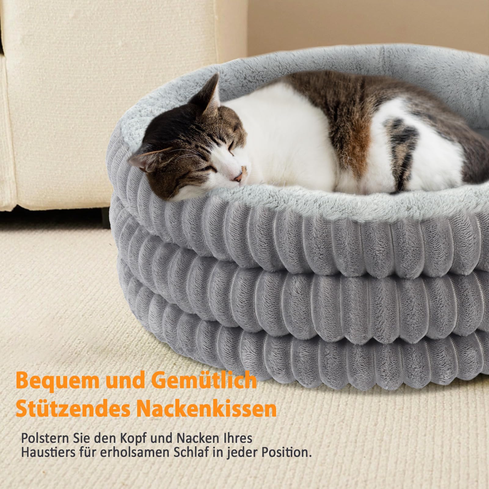 Beheiztes Katzenbett, rundes Wärmebett für Katzen und Hunde, elektrisches Haustierbett für erholsamen Schlaf, Katzen-Heizbett mit verstellbarem Heizkissen, waschbar