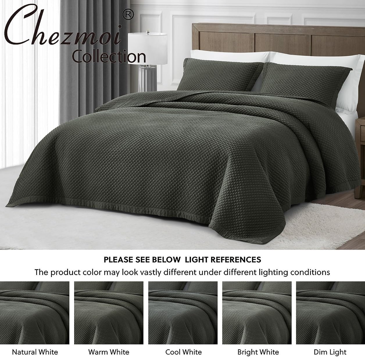 Sterling Creek 100% Tencel Lyocell Quilt Set Queen Size - Slate Gray Diamond Stitch Quilt Silky Smooth Soft Breathable 250GSM Cotton Filling Bedding for All Seasons