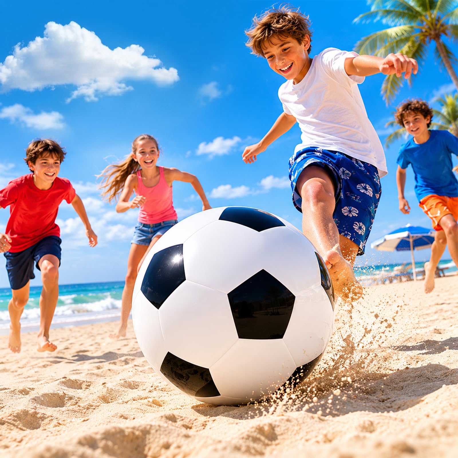 LOMUG XXL Fußball Ø 80cm Groß, Aufblasbarer Spielball mit mega Sprungkraft, Riesenball Softball Fußball Aufblasbare Fußballbälle xxl ball für Indoor&Outdoor,Fussball Geschenk für Kinder Jungen Mädchen