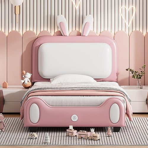 Miniatura 3 de Harper & Bright Designs Cama de princesa tapizada en forma de conejo de tamaño individual para niños, niñas, niños pequeños, cama de plataforma