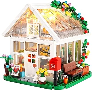 Ulikey Bloc de Construction Maison avec Lumière LED, Kit de Construction Maison Fleurs avec Fleurs Plantes, Jouet Cadeau Noël Anniversaire pour Adulte et Enfant (Blanc, 597PCS)