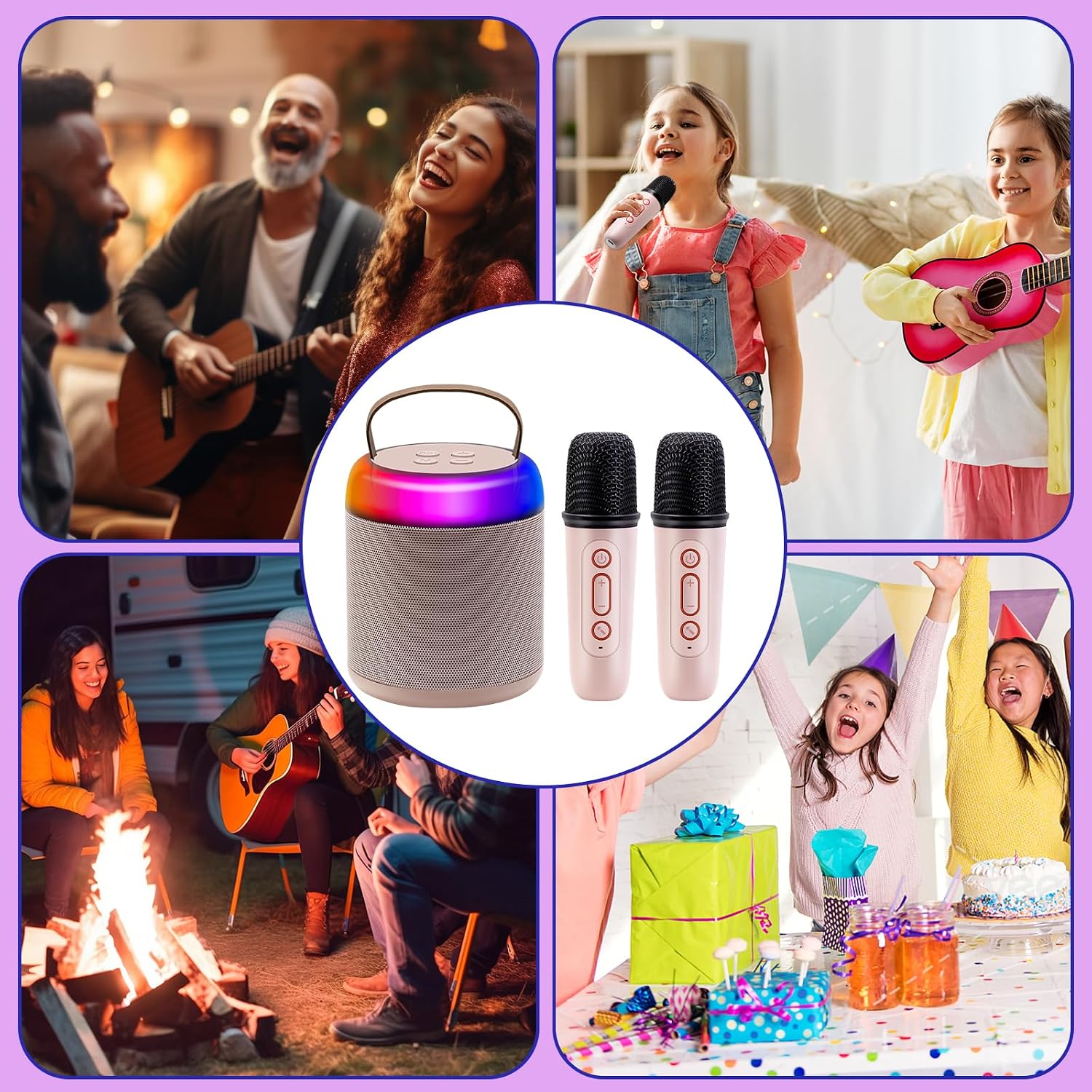 Newest Portable Karaoke Machine for Kids Adults,Portable Bluetooth Speaker with 2 Wireless Microphones,Mini Karaoke Toys Gifts for Boys and Girls Birthday Party Home Party (Pink), LUECMO-9KLM