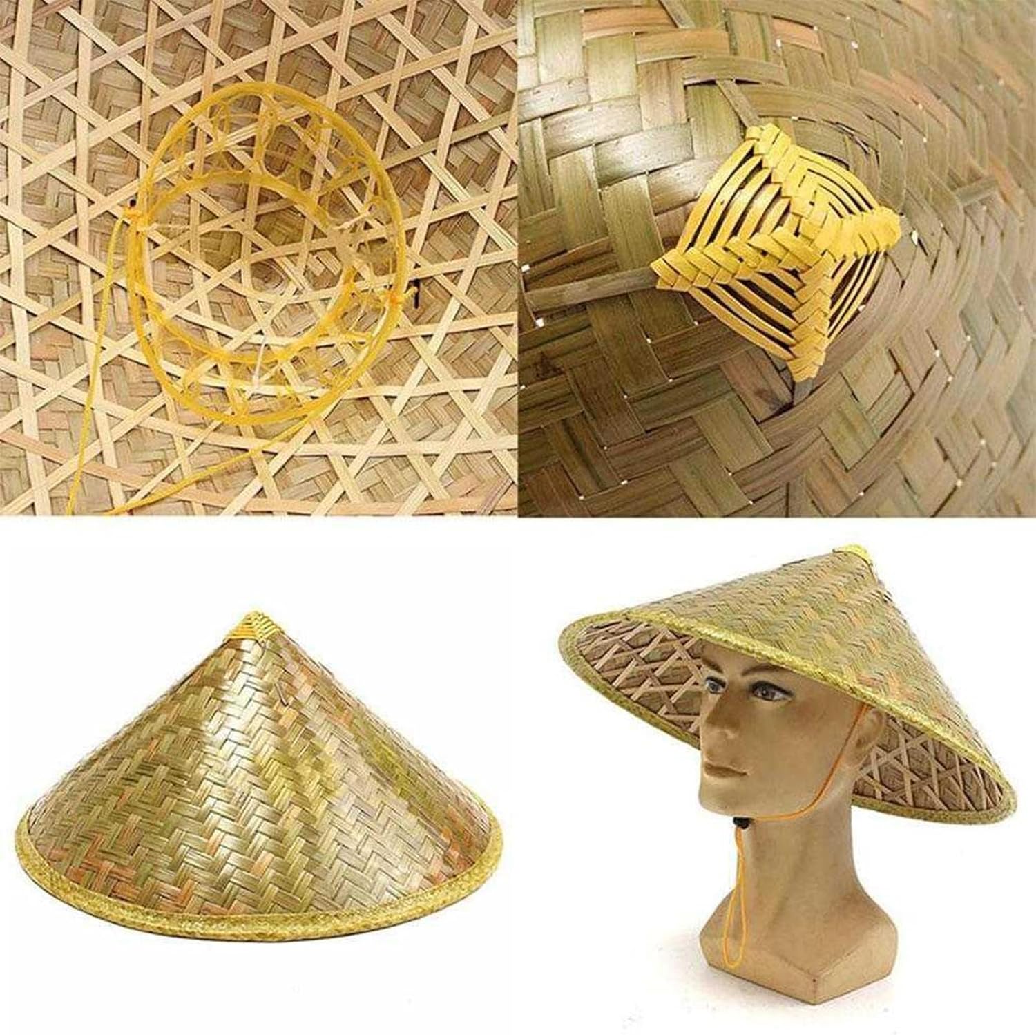 Bamboo Weave Hat for Men Women Sun Shade Farmer Conical Adult Unisex Straw Unisex Chinese Traditional CoolieHat Asian Conical