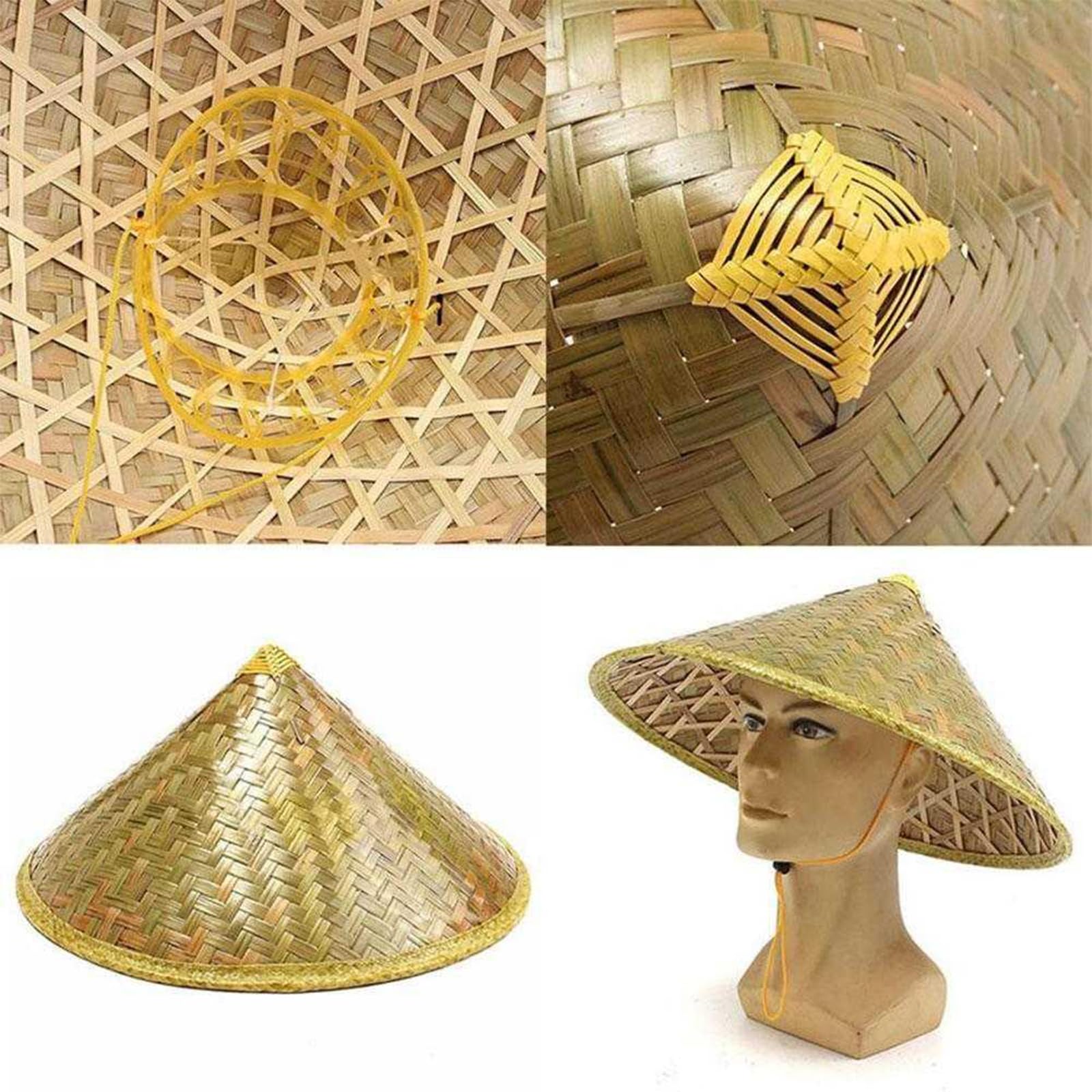 Cappello intrecciato a mano per adulti, cappello da pescatore, riso, orientale, cappellino da spiaggia, accessorio per foto, feste asiatiche, conico unico