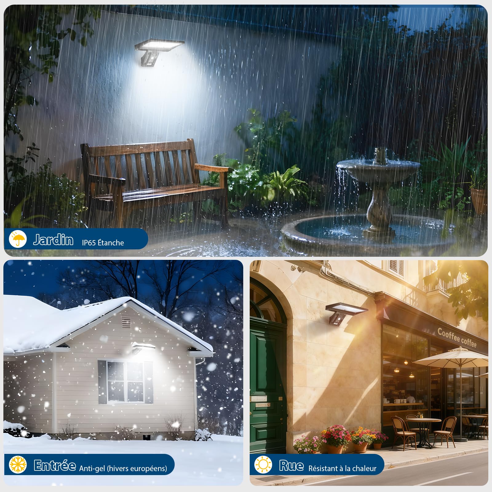 JESLED Lampe Solaire Exterieur, 104 Eclairage Exterieur Solaire avec Télécommande, Batterie Grande Capacité de 5200 mAhh, 3 Couleurs 4 Modes Projecteur Solaire Exterieur pour Jardin, Cour, 2 Paquet