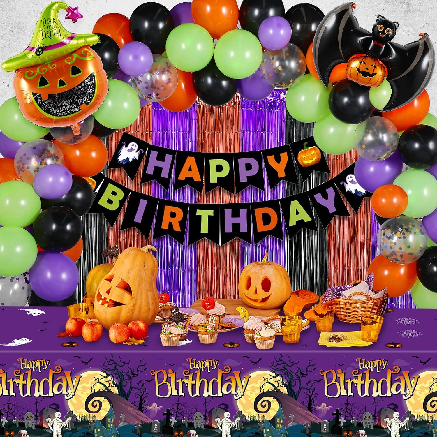 102Pcs Halloween Birthday Tablecloth Banner Party Supplies Decorations Set