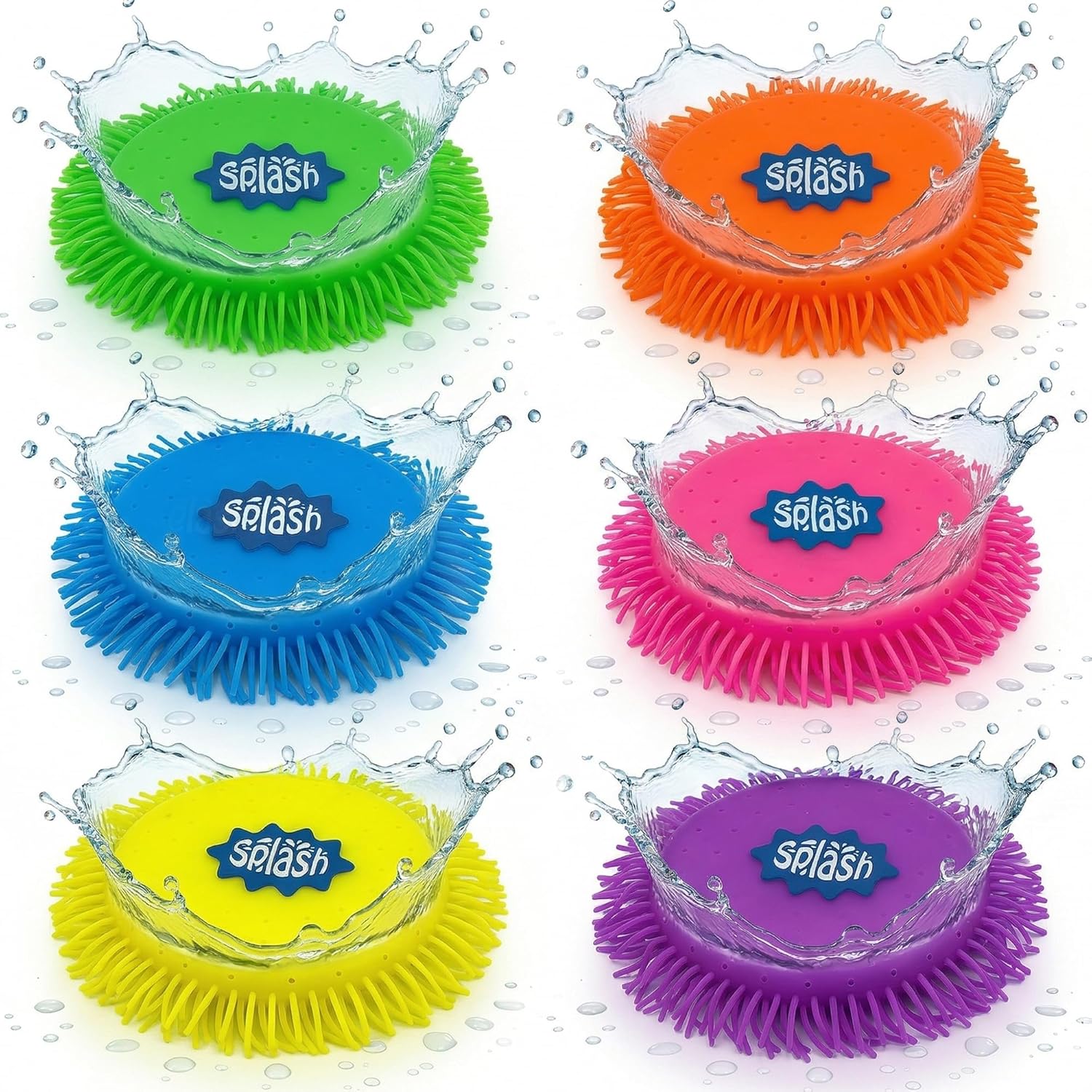 4E's Novelty 6 Pack Water Splash Discs, Throw & Catch Game, Floating Soft Pool Toy, Reusable Splash Balls Bombs, Pool Toys that Float for Kids Adults, Beach Games, Outdoor Water Games