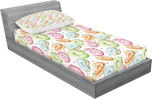 Miniatura 106 de Ambesonne Juego de sábanas bajeras y fundas de almohada con diseño de gato durmiendo en luna creciente, estrellas, sueños nocturnos, juego de ropa