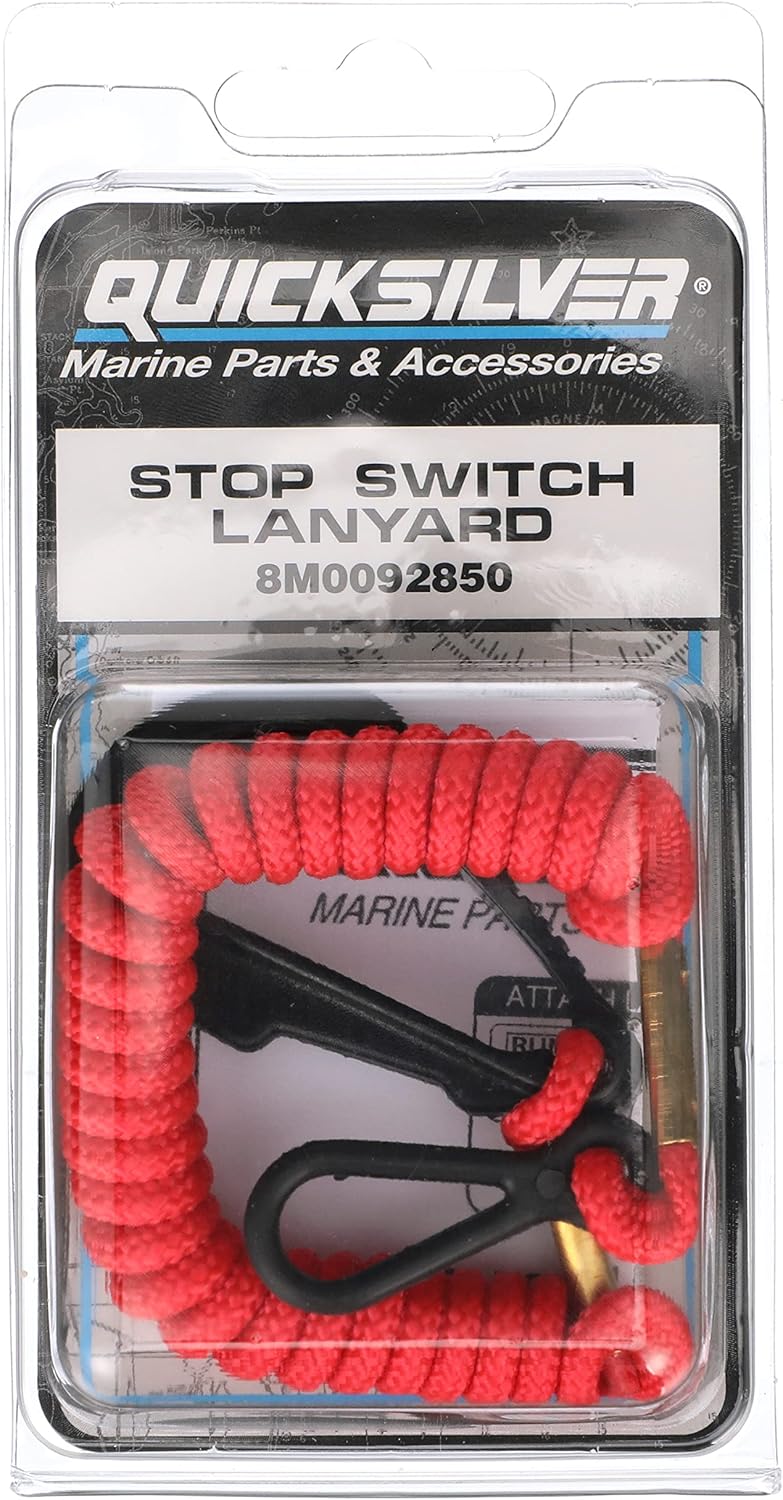 Quicksilver 8M0092850 Emergency Stop Switch Marine Safety Lanyard, Bright Red Finish, 54"