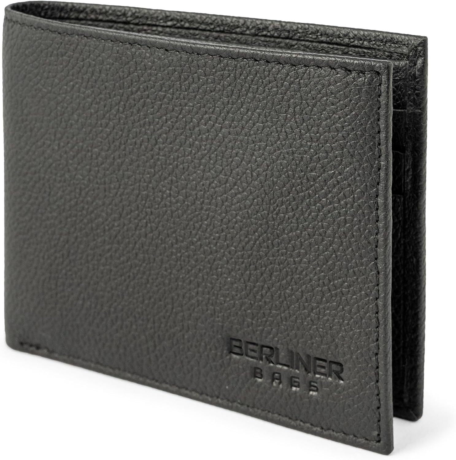 BERLINER BAGS Premium Genuine Leather Wallet for Men Peter, with ID Window, RFID Blocking, Bifold, Front Pocket Slim Wallet, 8 Card Holder, Bills Compartment, 2 ID Windows, Gift Box- Black