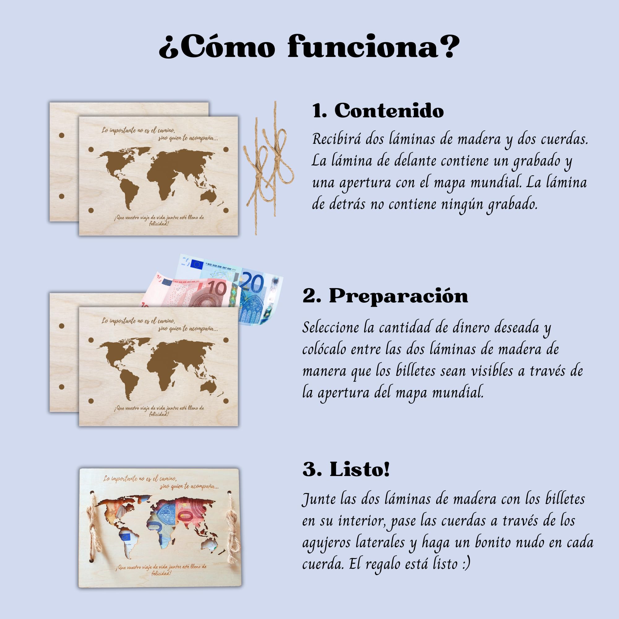EQUIK PRODUCTS Regalo dinero boda | Regalo novios | Regalo pareja | Sobre para regalo dinero boda | Tarjeta de felicitación de madera | Regalo luna de miel, viaje de bodas | Regalo recién casados