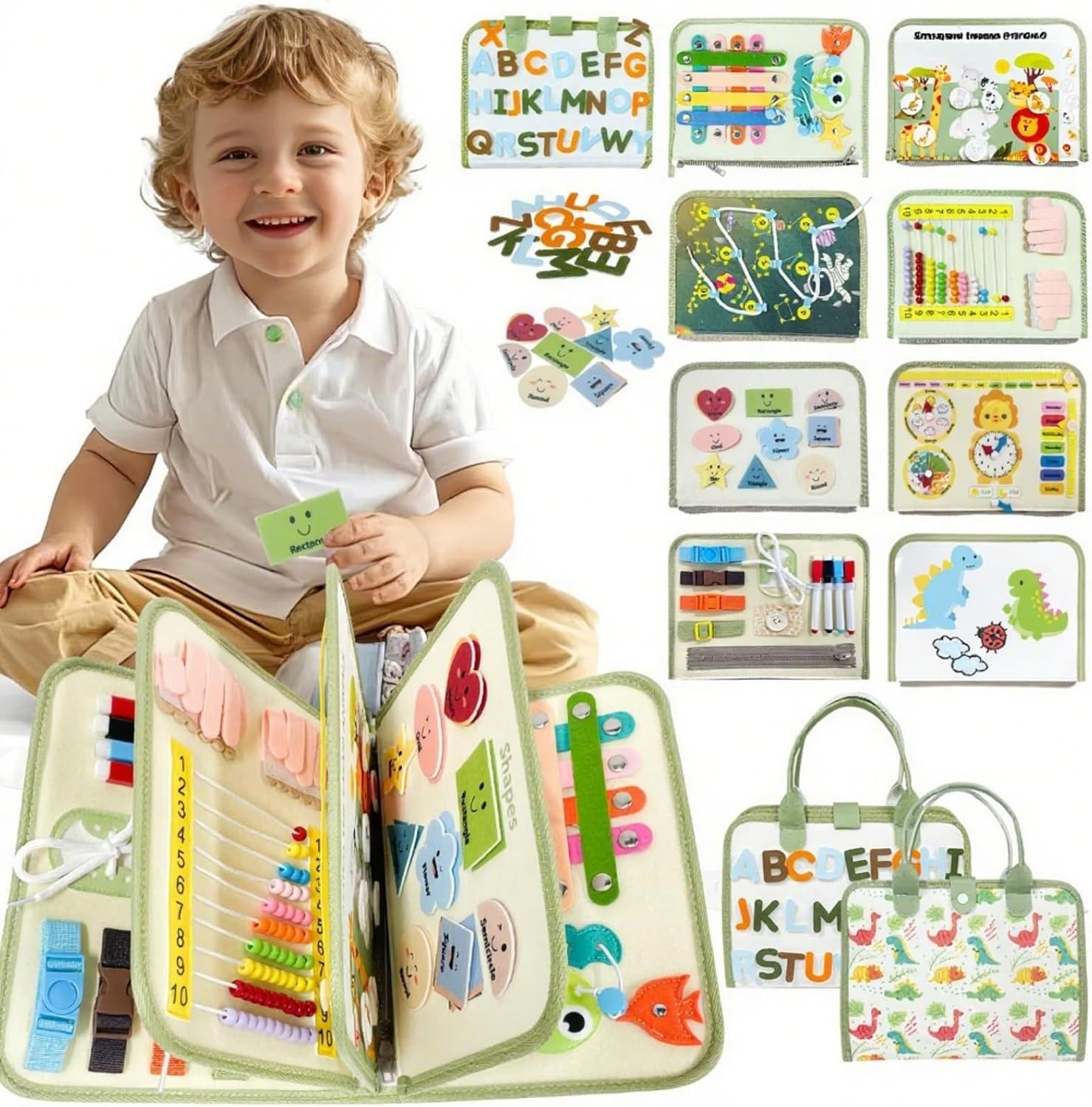Aurasys Toddler Busy Board - Montessori Busy Book Travel Toys Sensory Board Educational Activity Book for Learning Fine Motor Skills, Gifts for Girls Boys Toddler