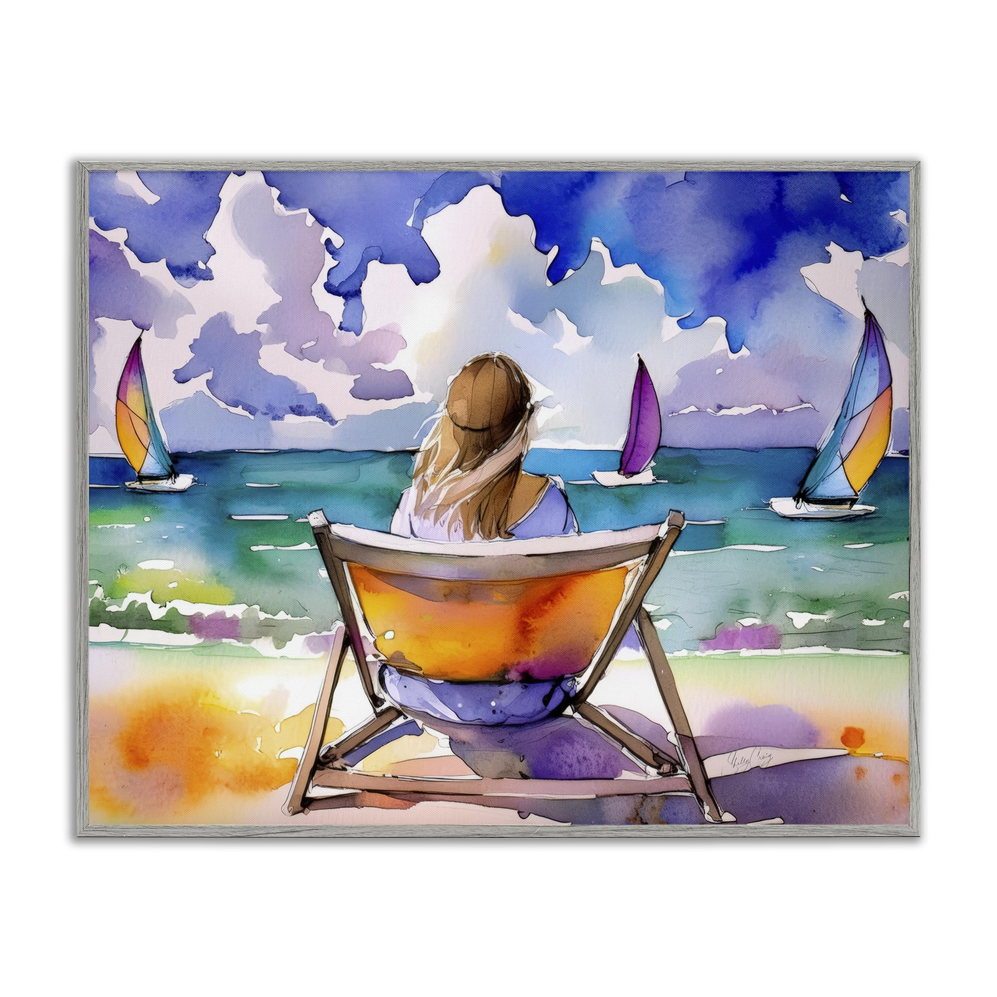 Stupell Industries 'Front Row to Paradise', Framed Giclee Art, Gray, 30 x 24 Inches, Easy to Hang and Sturdy, Made in USA, by Shelly Craig