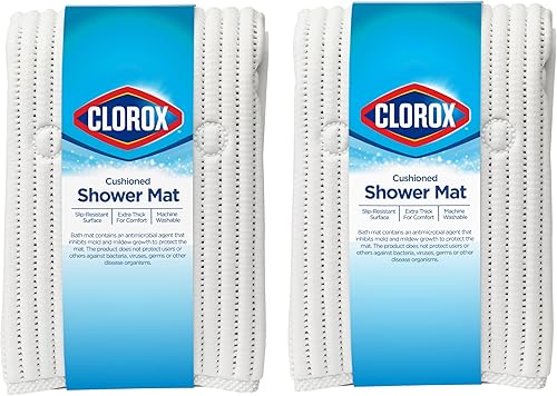 Duck Brand Clorox - Tapete de ducha acolchado, antideslizante con ventosas, 21 x 21 pulgadas, blanco, paquete de 2
