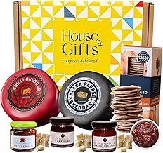 Cheese Hamper Gift Set with Unique Spicy Truckles including Chilli Cheddar and Black Pepper With Sourdough Crackers & 3 Chutney Variety Jars | Cheese Lovers Birthday's & Girls Night In