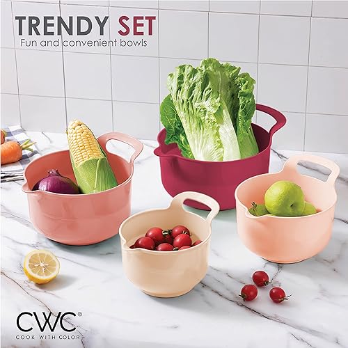 Vista 171 de COOK WITH COLOR Nesting - Juego de cuencos de plástico para mezclar con boquillas y asas, color rosa, 4 piezas antideslizantes