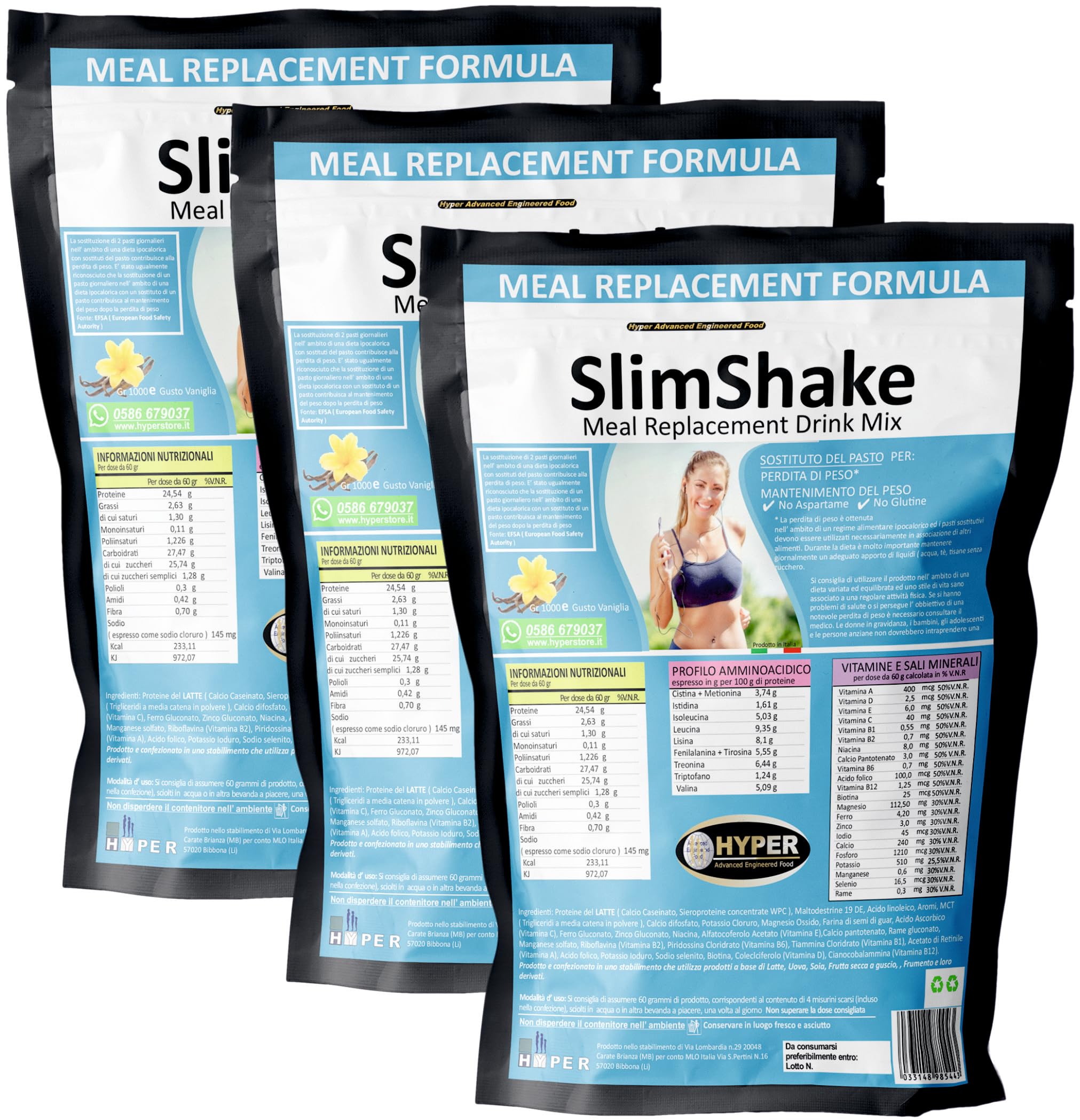 Hyper Slim Shake - Sostituto Pasto Dimagrante gr 3000 Gusto Vaniglia - Pasto Sostitutivo Dimagrante per Frullati e Shakes Proteici Ideale per Perdita e Controllo del Peso Forma. Made in Italy