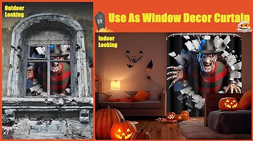 Miniatura 4 de Cortina de ducha de decoración de Halloween para FK, 72 x 72 pulgadas, incluye 10 ganchos de plástico, adhesivo de inodoro y 2 postales de