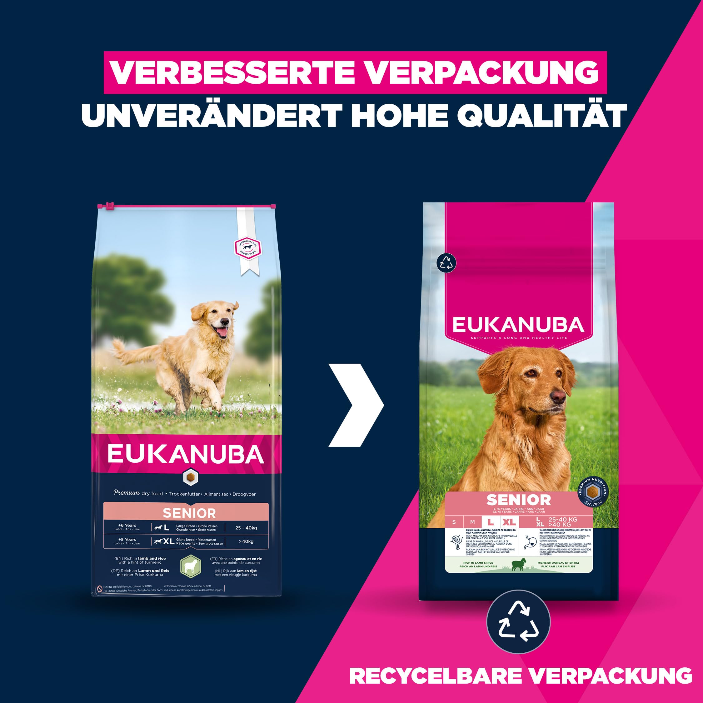 Eukanuba Senior Hundefutter mit Lamm und Reis für große Rassen - Premium Trockenfutter für ältere Hunde, 12 kg