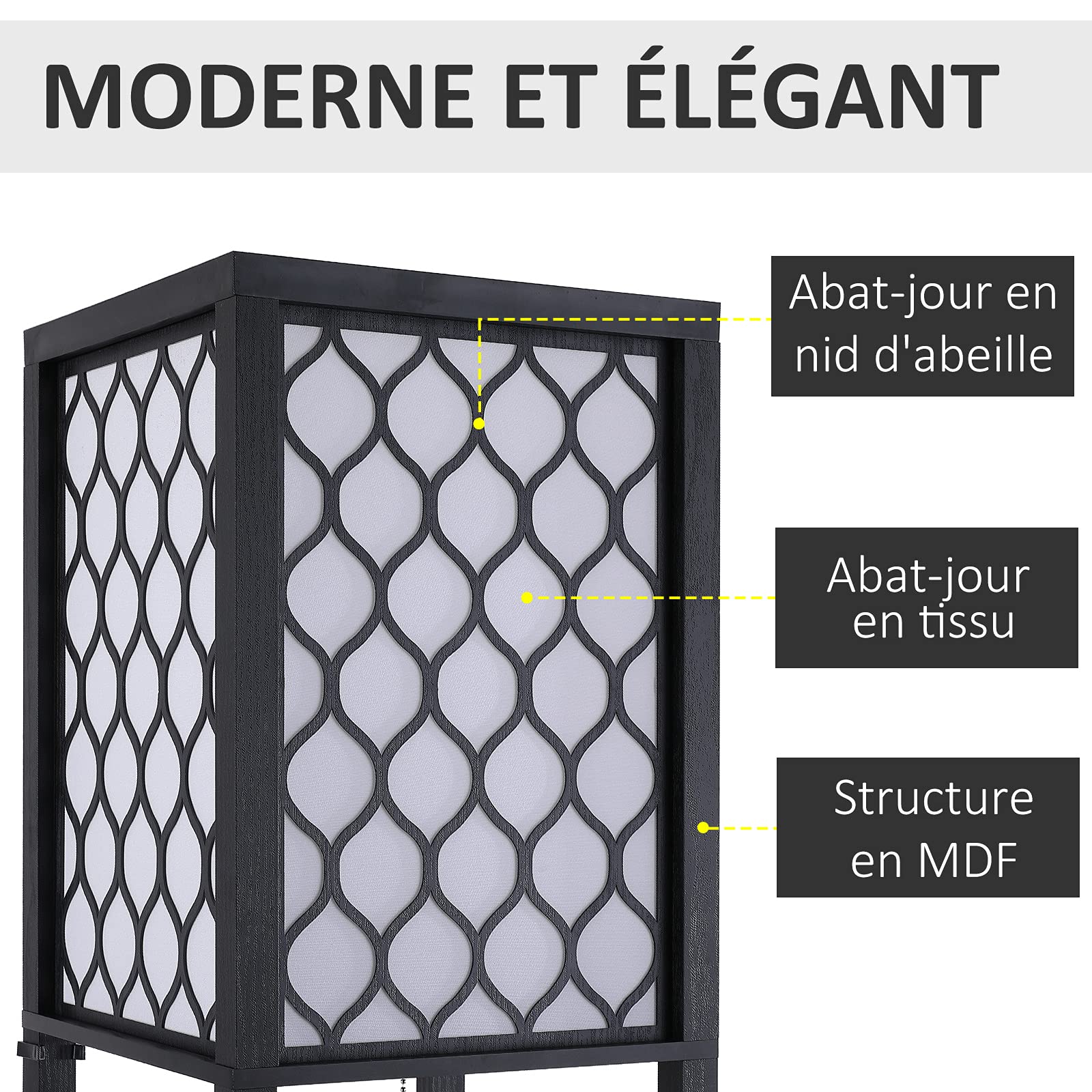 HOMCOM Lampadaire Étagère Lampe Étagère 26L x 26l x 160H cm MDF Noir