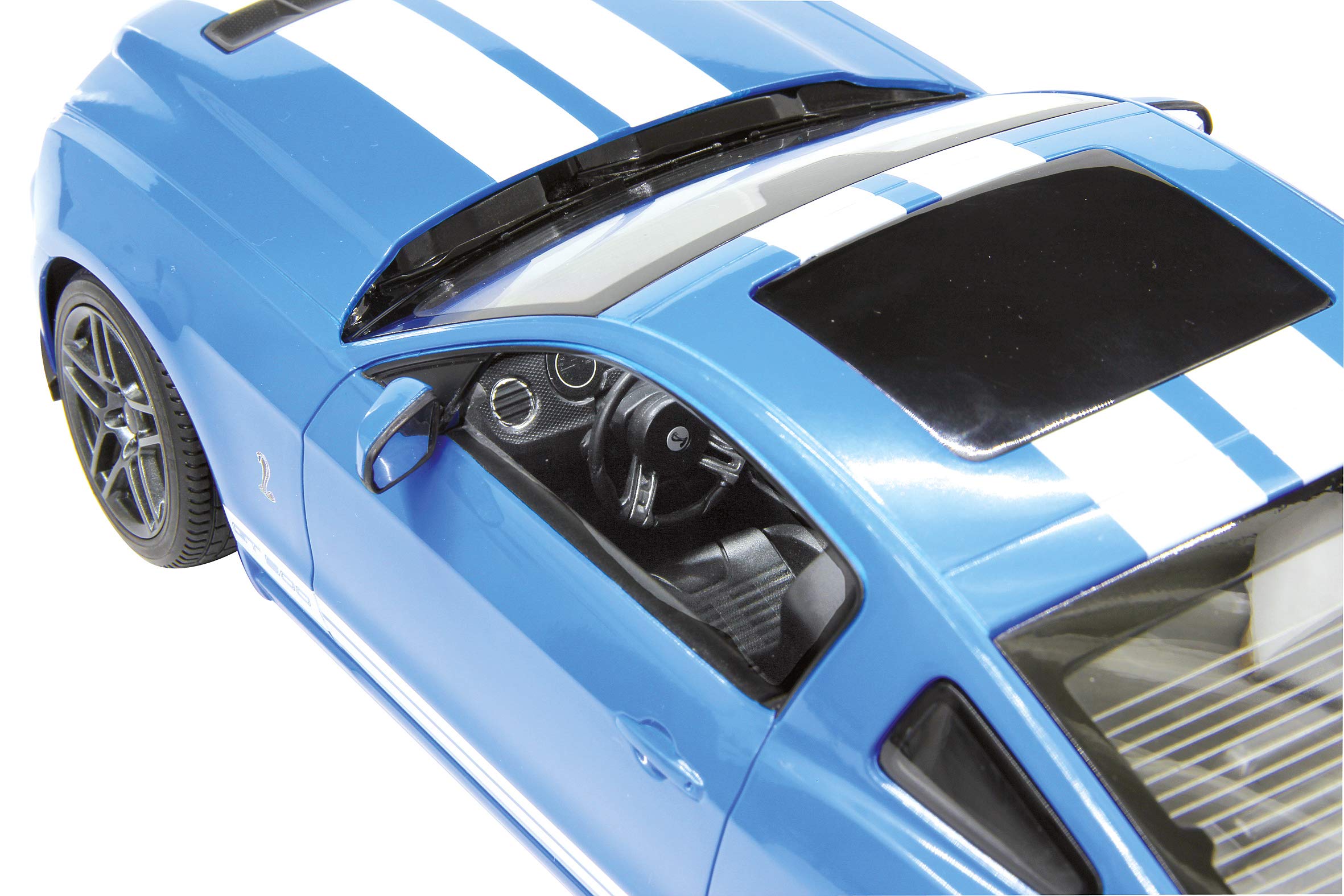 JAMARA 404540 - Shelby GT500 1:14 2,4 GHz - oficjalnie licencjonowany, do 1 godziny jazdy przy 11 km/h, LED, idealnie odtworzone szczegóły, szczegółowe wnętrze, wysokiej jakości wykonanie, niebieski