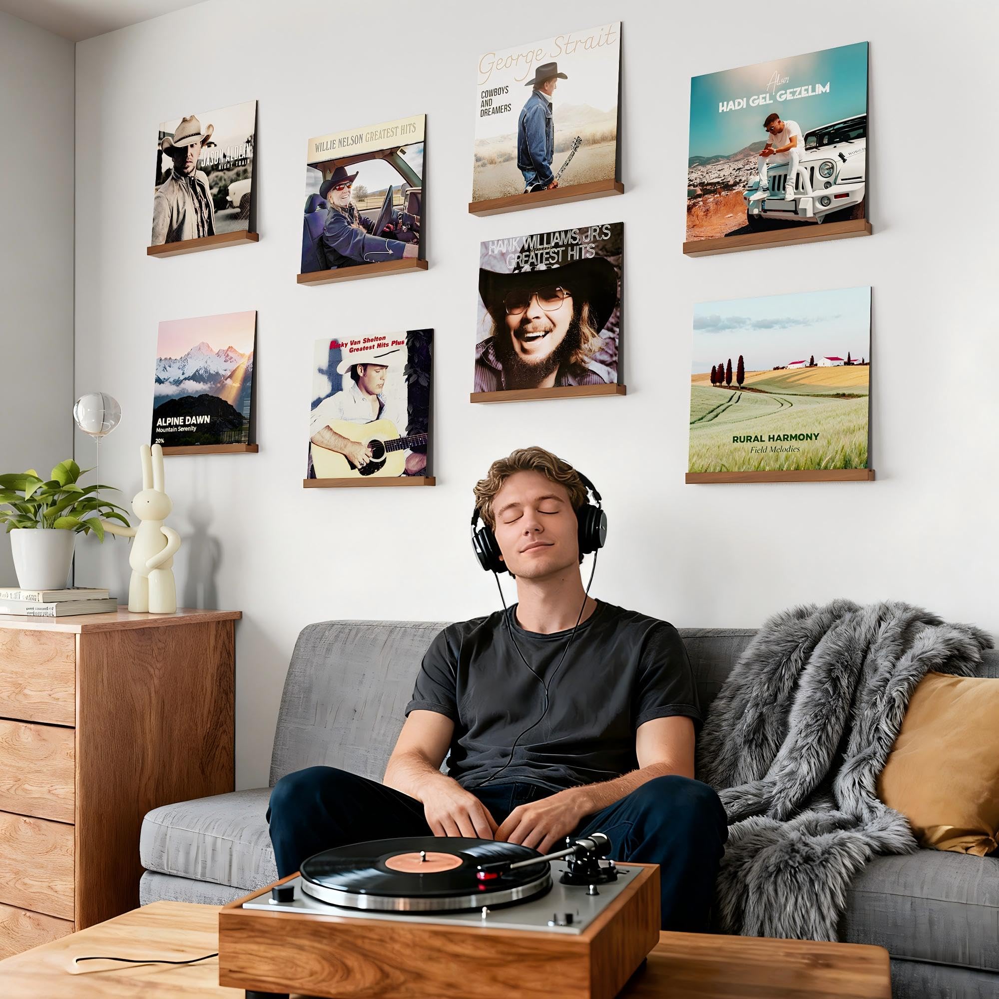 8 Stück Schallplatten Wandhalterung, Holz Vinyl Halter, Schallplatten Regal Halter Wand, Vinyl Wandhalterung, Zur Platzierung Von Schallplatten, CD, Fotoalben Und Sammlungen(Nussbraun)