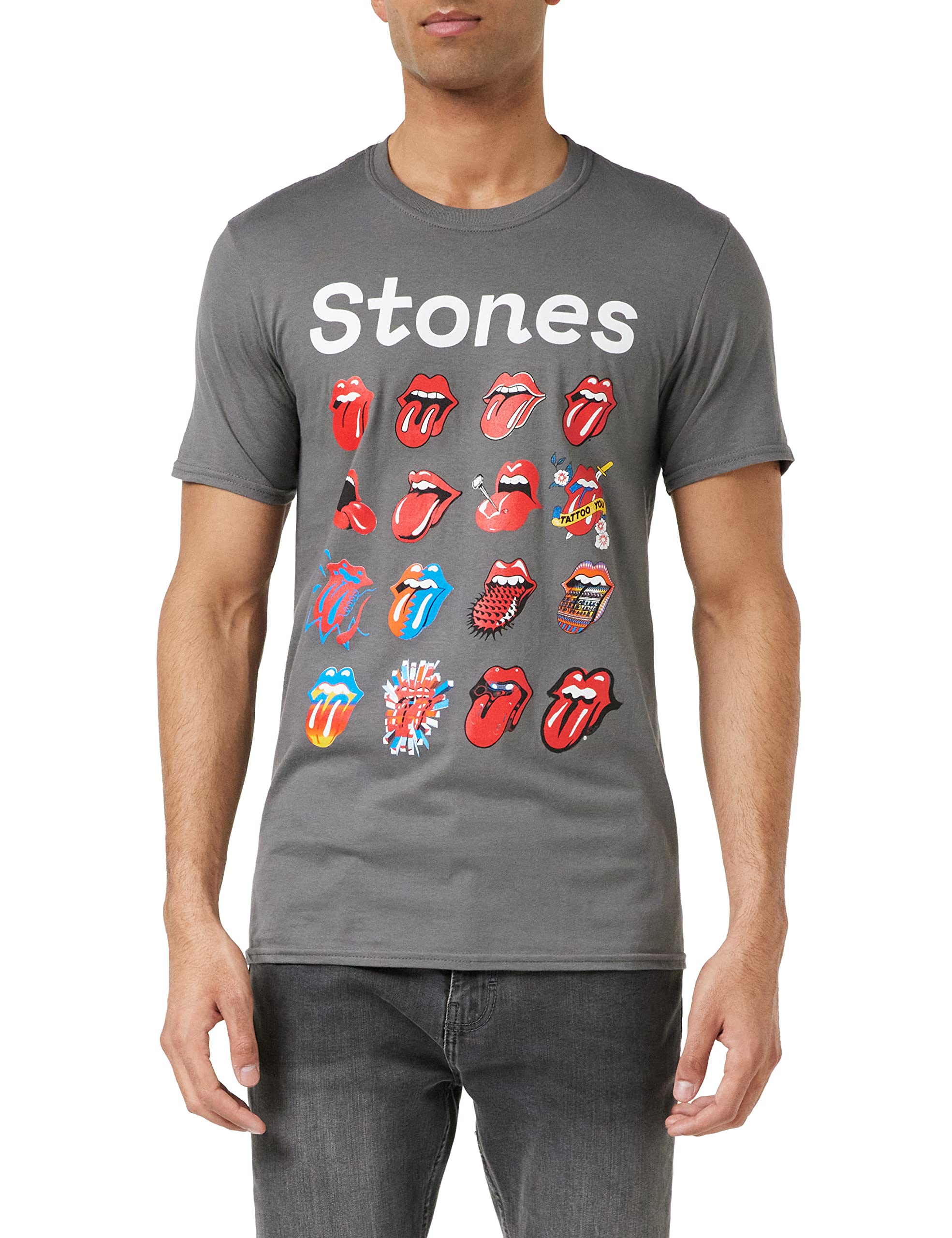 The Rolling Stones Men's No Filter Evolution Regular Fit Crew Neck Short Sleeve T - Shirt, Grey (Grey Grey), Large (Manufacturer Size: Large)