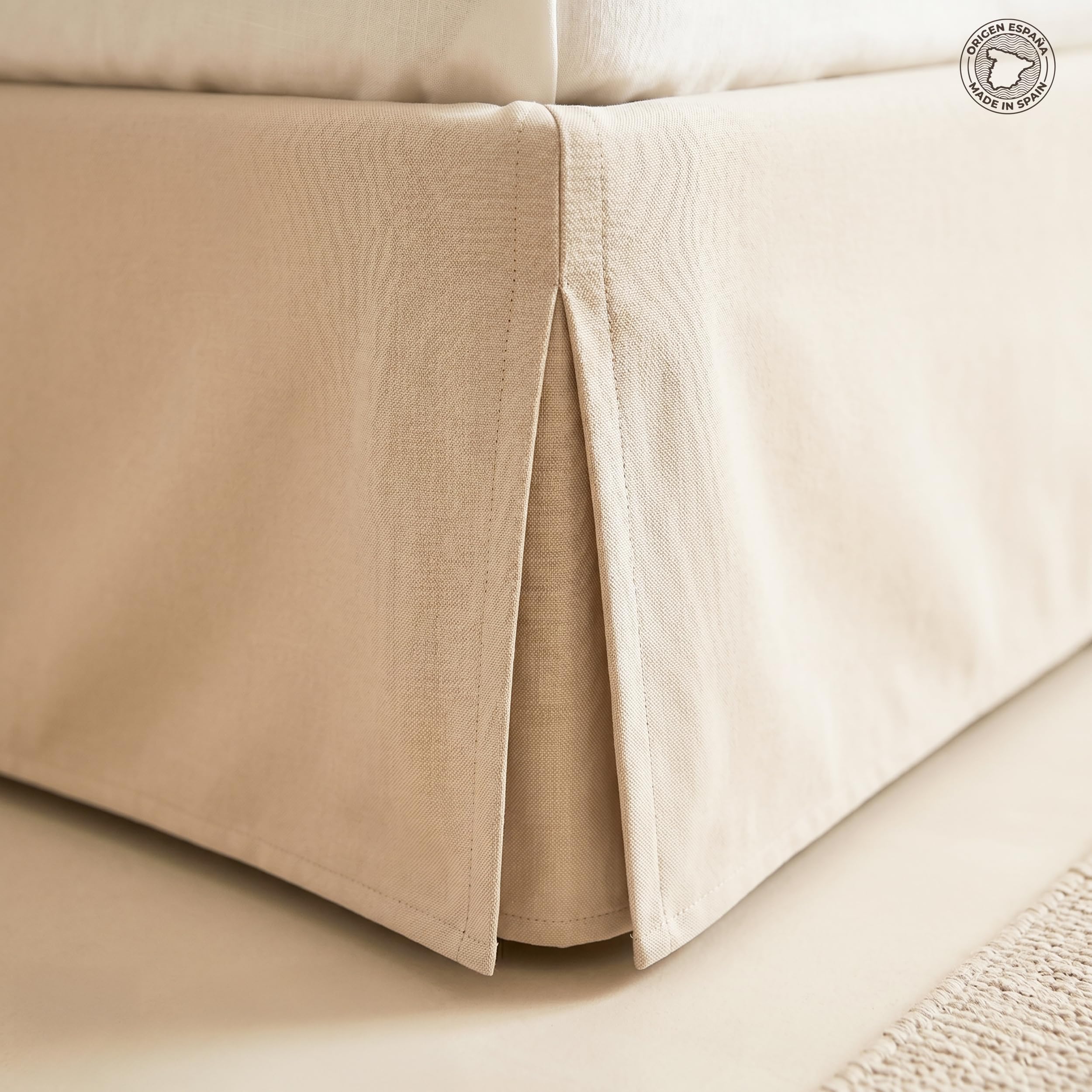 Cubre Canapé Cama 160x190/200 cm Piedra Premium - Funda Somier Faldón Cubrecanapé Ajustable - Acabado Fuelle Inglés Elegante - Transpirable y Antideslizante 100% Fabricado en España