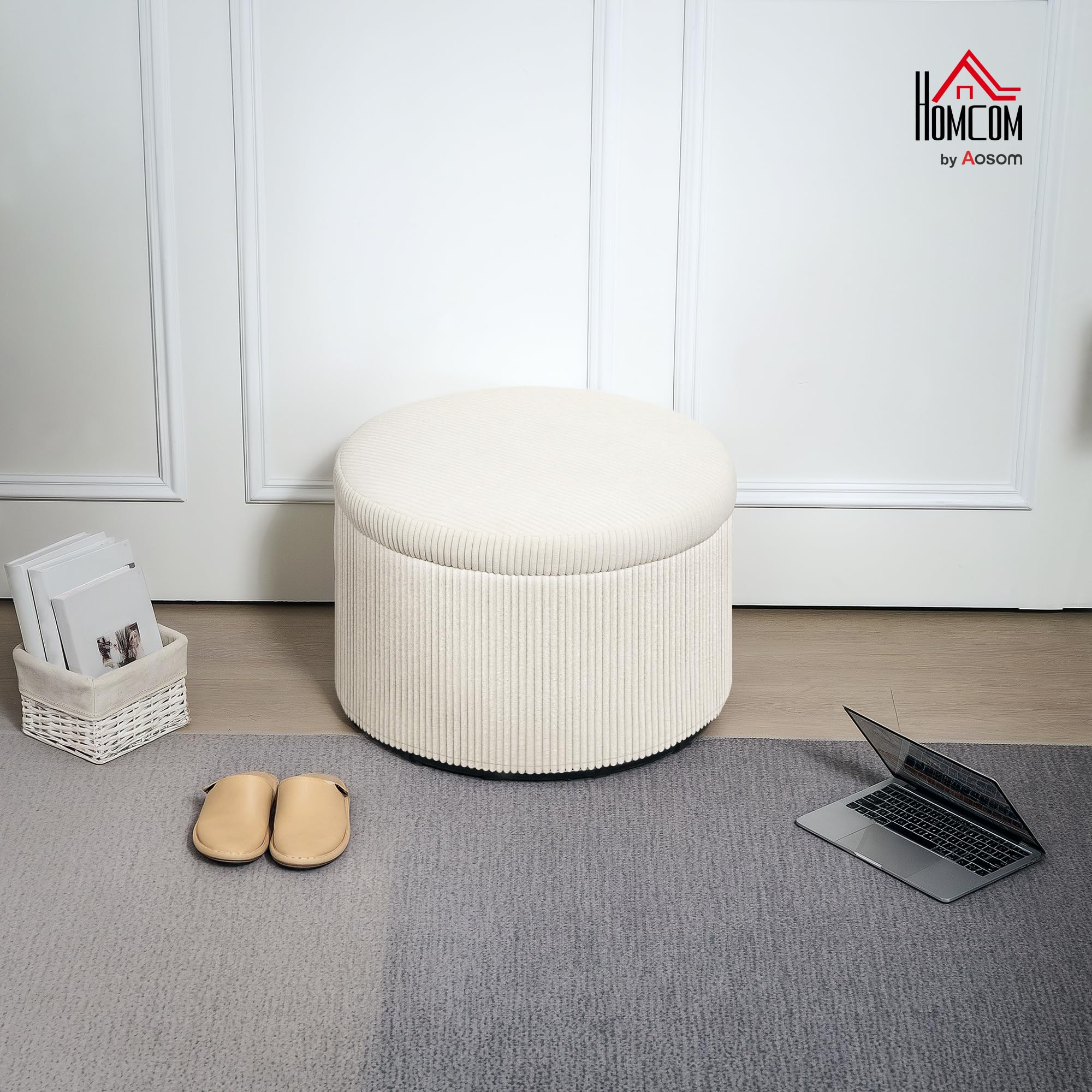 HOMCOM Sitzhocker mit Stauraum mit Deckel 60 x 60 x 41 cm Beige Cord