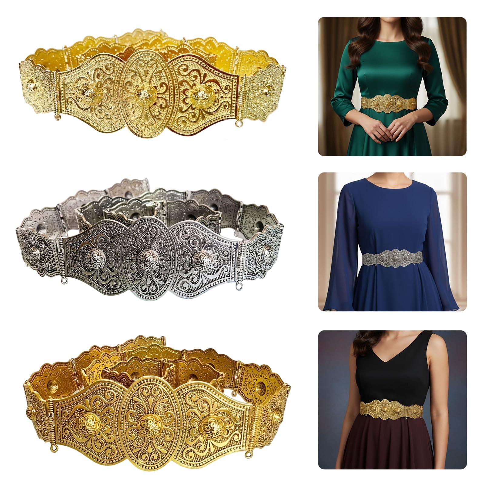 Cinturón de cadena para vientre tallado floral para mujer, joyería de cintura ajustable para fiestas en la playa y eventos nupciales, cinturón de para mujer
