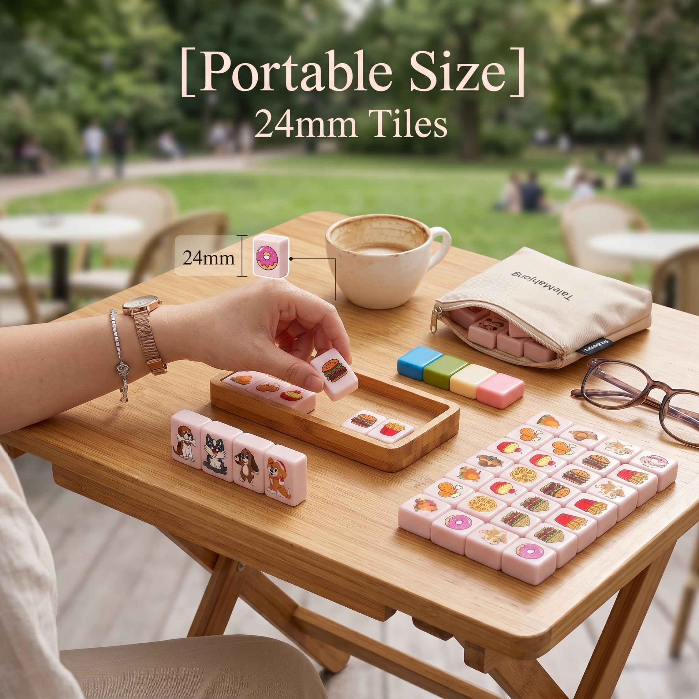 Mahjong, Ensemble de Jeu de Mahjong 65 pièces, Carreaux Dessin animé Mignons pour Chiens et Aliments, Jeu Puzzle Portable pour la Famille et la fête, 24mm