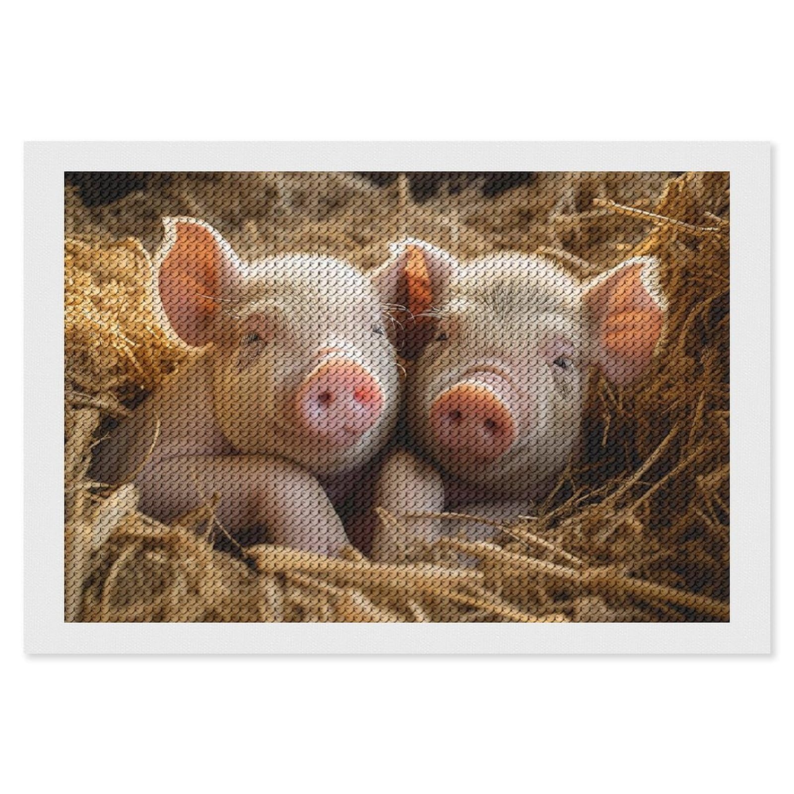 Pigs Diamond Art Kits for Adults, DIY 5D Diamonds Painting Kits for Beginner, Round Full Drill Diamond Dots Painting, 8"x12" Diamonds Pictures Gem Art and Crafts Wall Decor