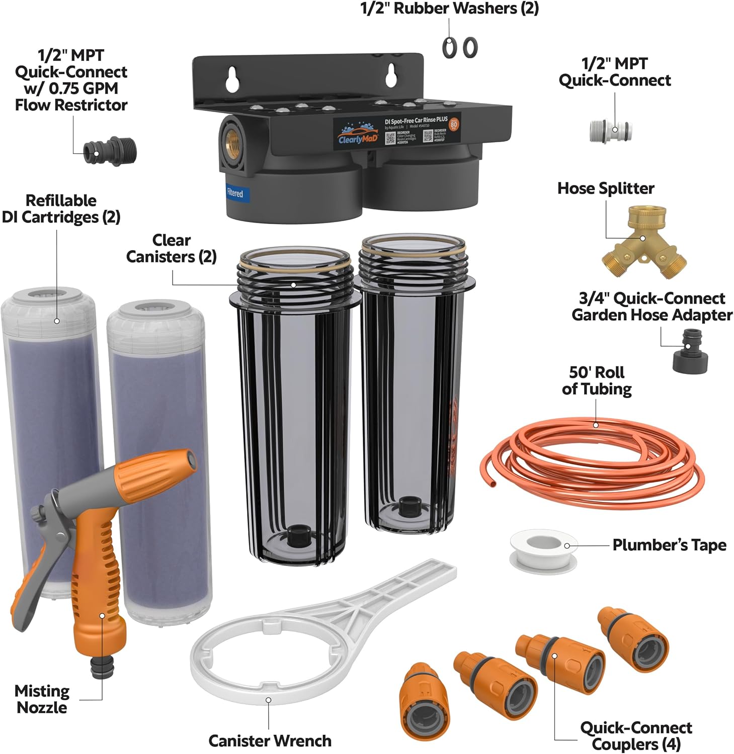Deionized Spot-Free Car Wash Rinse Plus System Unit, Spotless Water Deionizer for Car Washing, RV, and Motorcycle, with Hose